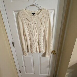 Talbots Cream Cable Knit Sweater Cottagecore Winter Pullover Light Academia M D